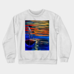 Out sailing at sunset. Red sky Crewneck Sweatshirt